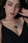 Buy_Do Taara_Multi Color Floral Cut Work Natural Stone Pendant Necklace _at_Aza_Fashions