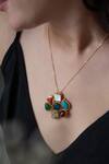 Do Taara_Multi Color Floral Cut Work Natural Stone Pendant Necklace _Online_at_Aza_Fashions