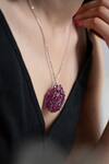 Do Taara_Pink Cubic Zirconia Oblong Embellished Pendant Necklace_Online_at_Aza_Fashions