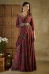 Buy_Mehak Murpana_Pink Crepe Printed Abstract V-neck Floral Anarkali Drape Set _at_Aza_Fashions