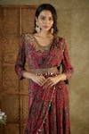 Mehak Murpana_Pink Crepe Printed Abstract V-neck Floral Anarkali Drape Set _Online_at_Aza_Fashions