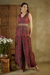 Buy_Mehak Murpana_Pink Crepe Printed Abstract V-neck Floral Top Dhoti Pant Set _at_Aza_Fashions