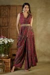 Buy_Mehak Murpana_Pink Crepe Printed Abstract V-neck Floral Top Dhoti Pant Set _at_Aza_Fashions