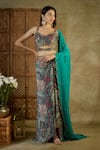 Shop_Mehak Murpana_Green Crepe Printed Abstract V-neck Blossom Blouse Skirt Set _Online_at_Aza_Fashions