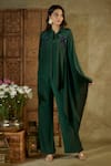 Buy_Mehak Murpana_Green Crepe Embroidered Sequin Shirt Collar Kaftan With Pant _at_Aza_Fashions