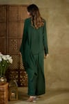 Shop_Mehak Murpana_Green Crepe Embroidered Sequin Shirt Collar Kaftan With Pant _at_Aza_Fashions