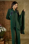 Shop_Mehak Murpana_Green Crepe Embroidered Sequin Shirt Collar Kaftan With Pant _Online_at_Aza_Fashions