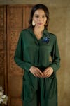 Buy_Mehak Murpana_Green Crepe Embroidered Sequin Shirt Collar Placement Crop With Cargo Pant _Online_at_Aza_Fashions