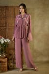 Buy_Mehak Murpana_Pink Crepe Feathers, Sequins Mandarin Collar Embellished Shirt With Pant _at_Aza_Fashions