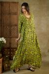 Buy_Mehak Murpana_Green Crepe Sequins V-neck Geometric Print Kaftan _at_Aza_Fashions