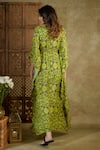 Shop_Mehak Murpana_Green Crepe Sequins V-neck Geometric Print Kaftan _at_Aza_Fashions