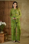 Buy_Mehak Murpana_Green Georgette Embroidered Sequin Shirt Geometric Print Front Tie With Pant _at_Aza_Fashions