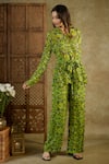 Mehak Murpana_Green Georgette Embroidered Sequin Shirt Geometric Print Front Tie With Pant _Online_at_Aza_Fashions