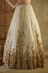 Mehak Murpana_Ivory Net Embroidered Sequin V-neck Floral Bridal Lehenga Set _Online_at_Aza_Fashions