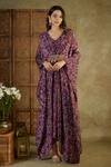 Buy_Mehak Murpana_Purple Crepe Printed Abstract Floral V Neck Kaftan _at_Aza_Fashions