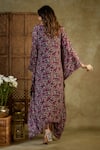 Shop_Mehak Murpana_Purple Crepe Printed Abstract Floral V Neck Kaftan _at_Aza_Fashions