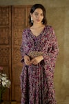 Mehak Murpana_Purple Crepe Printed Abstract Floral V Neck Kaftan _Online_at_Aza_Fashions