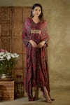 Buy_Mehak Murpana_Pink Crepe Printed Abstract Floral V Neck Pattern Kaftan _at_Aza_Fashions