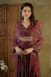 Mehak Murpana_Pink Crepe Printed Abstract Floral V Neck Pattern Kaftan _Online_at_Aza_Fashions