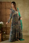 Buy_Mehak Murpana_Green Anarkali Crepe Printed Abstract Floral V Neck With Dupatta _Online_at_Aza_Fashions