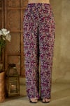 Mehak Murpana_Purple Crepe Printed Abstract Floral Kaftan V Neck Top Pant Set _Online_at_Aza_Fashions