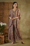 Buy_Mehak Murpana_Ivory Crepe Printed Abstract Floral V Neck Kaftan Top And Dhoti Pant Set _at_Aza_Fashions