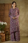 Buy_Mehak Murpana_Purple Crepe Printed Abstract Floral Collar Long Shirt And Pant Set_at_Aza_Fashions