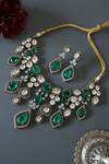 Buy_Do Taara_Green Polki Embellished Victorian Necklace Set_at_Aza_Fashions
