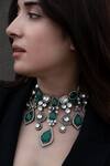 Buy_Do Taara_Green Polki Embellished Victorian Necklace Set_Online_at_Aza_Fashions