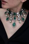 Do Taara_Green Polki Embellished Victorian Necklace Set_at_Aza_Fashions