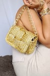 Buy_Stushè_Gold Handwoven Cassette Checkered Pattern Bag _at_Aza_Fashions