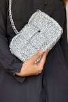 Shop_Stushè_Silver Handwoven Cassette Metallic Box Shaped Bag _at_Aza_Fashions