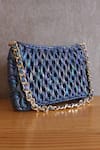 Buy_Stushè_Blue Handwoven Pie Holographic Bag _at_Aza_Fashions