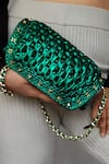 Shop_Stushè_Emerald Green Handwoven Telly Stud Embellished Bag _at_Aza_Fashions