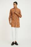 Buy_Nautanky_Orange Handwoven Cotton Print Vintage Floral Rust Kurta Set _at_Aza_Fashions