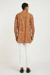 Shop_Nautanky_Orange Handwoven Cotton Print Vintage Floral Rust Kurta Set _at_Aza_Fashions