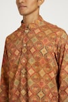Nautanky_Orange Handwoven Cotton Print Vintage Floral Rust Kurta Set _Online_at_Aza_Fashions