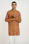 Buy_Nautanky_Orange Handwoven Cotton Print Vintage Floral Rust Kurta Set _Online_at_Aza_Fashions