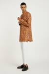 Shop_Nautanky_Orange Handwoven Cotton Print Vintage Floral Rust Kurta Set 