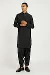 Nautanky_Black Cotton Coal Pathani Kurta With Salwar _at_Aza_Fashions