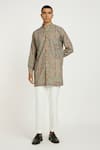 Buy_Nautanky_Grey Handwoven Cotton Print Flower Short Kurta With Pant _at_Aza_Fashions