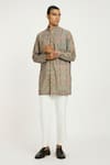 Nautanky_Grey Handwoven Cotton Print Flower Short Kurta With Pant _Online_at_Aza_Fashions