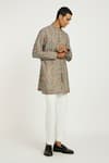 Shop_Nautanky_Grey Handwoven Cotton Print Flower Short Kurta With Pant _Online_at_Aza_Fashions