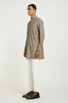 Nautanky_Grey Handwoven Cotton Print Flower Short Kurta With Pant _at_Aza_Fashions