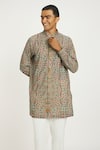 Buy_Nautanky_Grey Handwoven Cotton Print Flower Short Kurta With Pant 