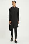 Buy_Nautanky_Black Cotton Plain Raven Asymmetric Kurta With Pant _at_Aza_Fashions