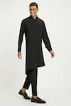 Nautanky_Black Cotton Plain Raven Asymmetric Kurta With Pant _at_Aza_Fashions