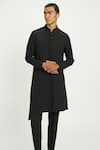 Buy_Nautanky_Black Cotton Plain Raven Asymmetric Kurta With Pant 