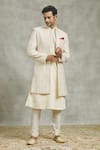 Alaya Advani_Cream Silk Embroidery Mughal Flora Art Sherwani And Kurta Set _at_Aza_Fashions