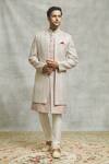Buy_Aariyana Couture_Beige Silk Sequins Vine Embroidered Layered Sherwani Set _at_Aza_Fashions